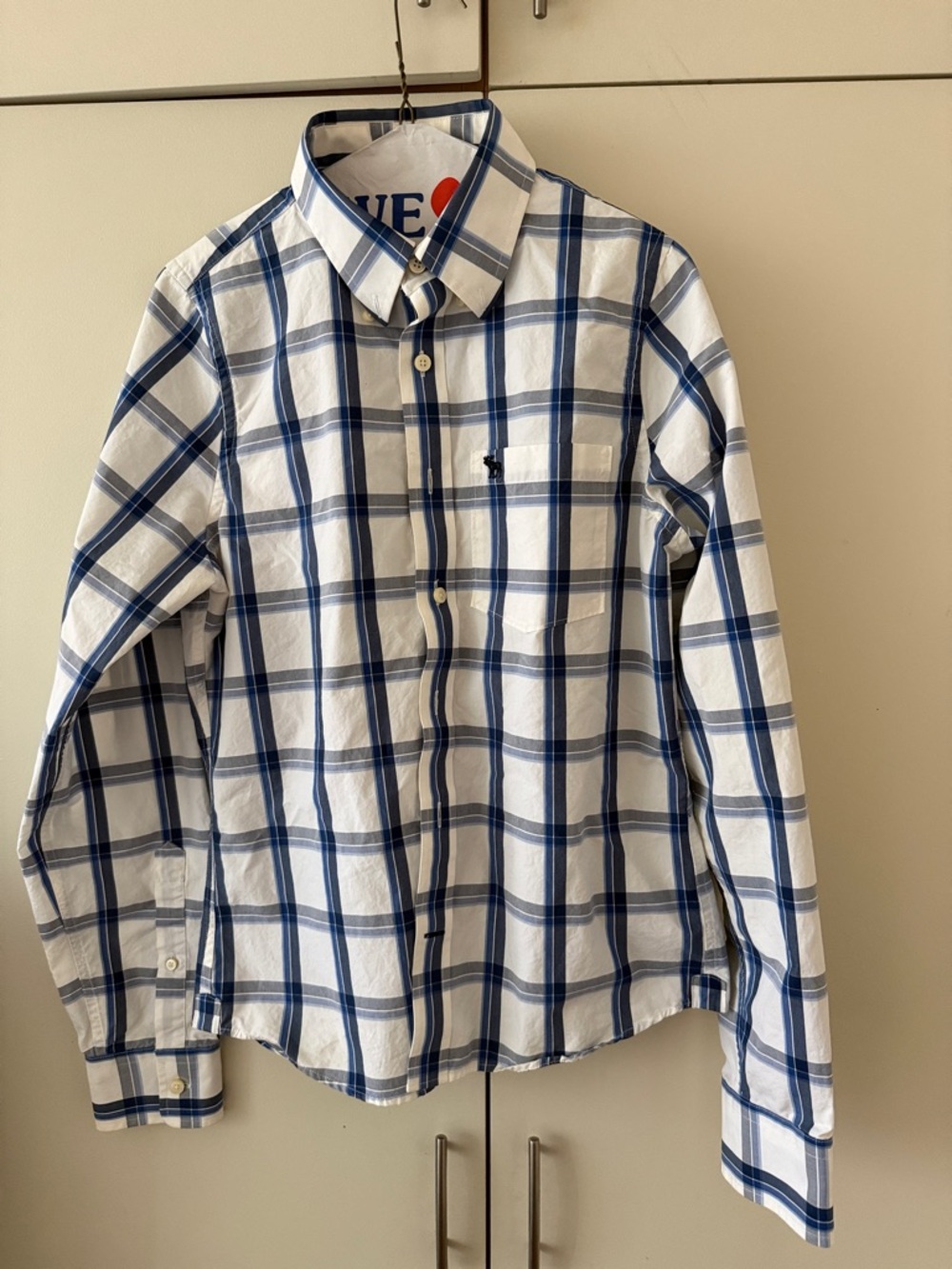 Vtg Abercrombie & Fitch White & Blue Plaid Button-Down Shirt M - muscle (slim)